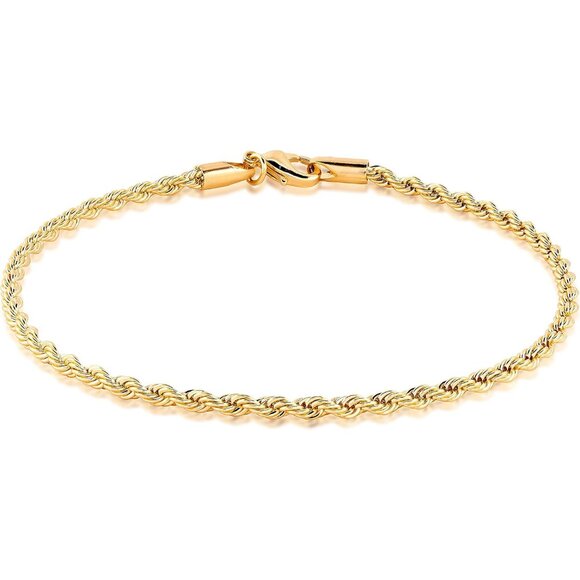 Jewelry - Stylish 2.7 MM Thick Gold Plated Rope Anklet - Hypoallergenic Design for Women